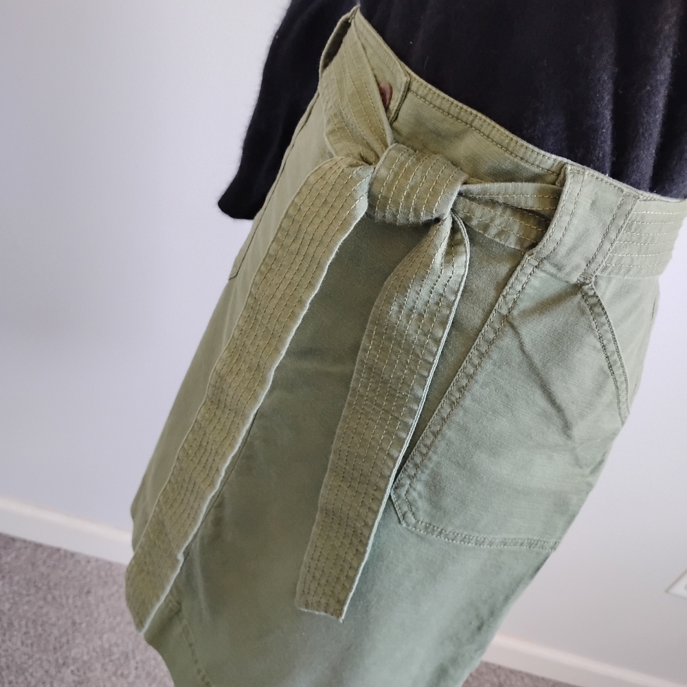 Talbots Military Safari Inspired Cotton Skirt Tie Belt Army Green Classic Sz 10 - Picture 7 of 16